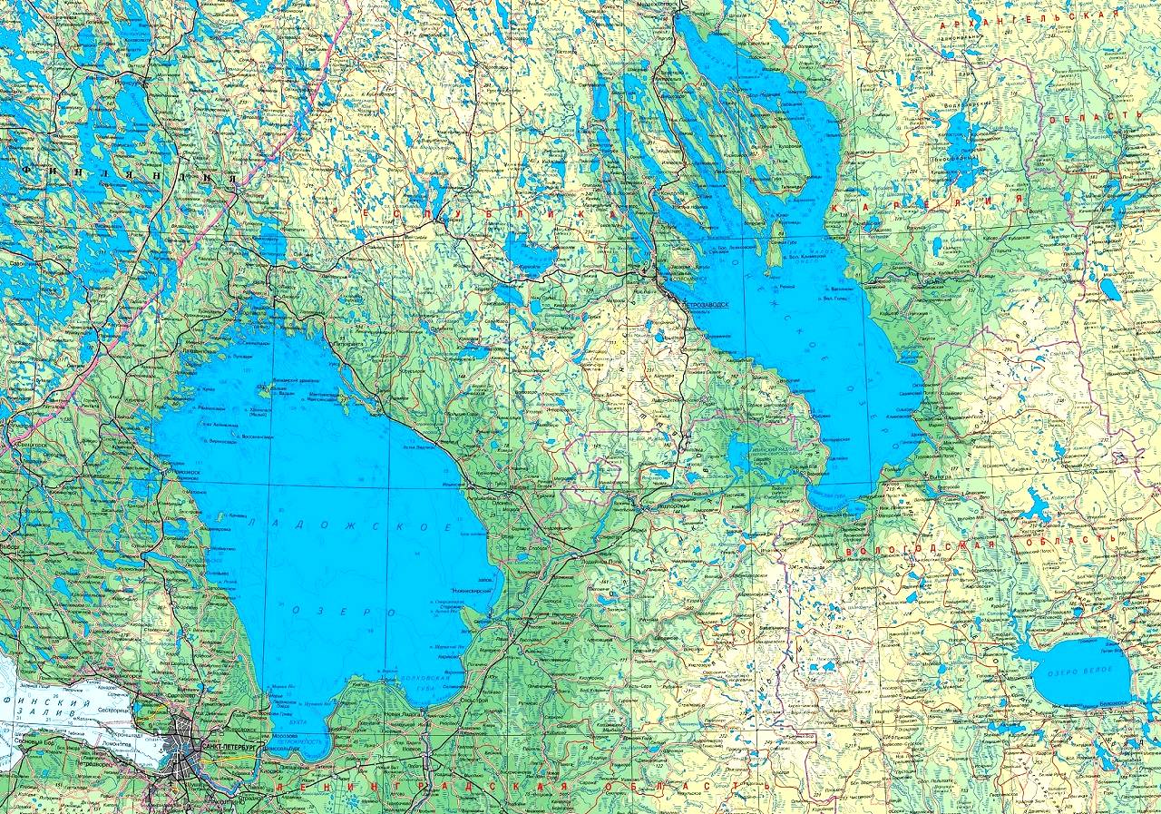 Карта Карелии и Онежского озера