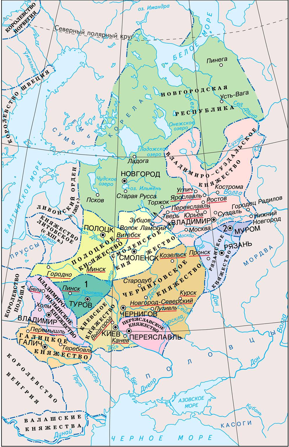 Карта Русские княжества 12 начала 13 века