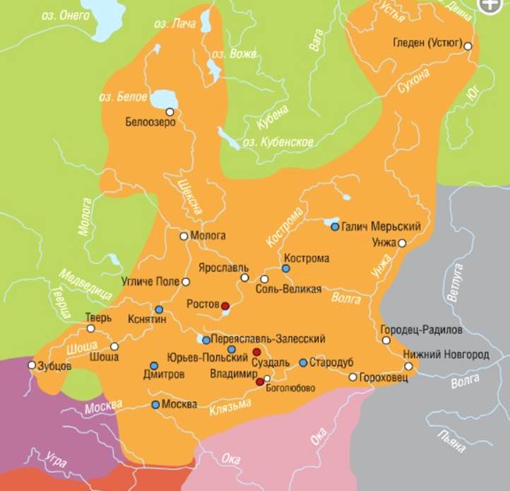 Карта Владимиро-Суздальского княжества