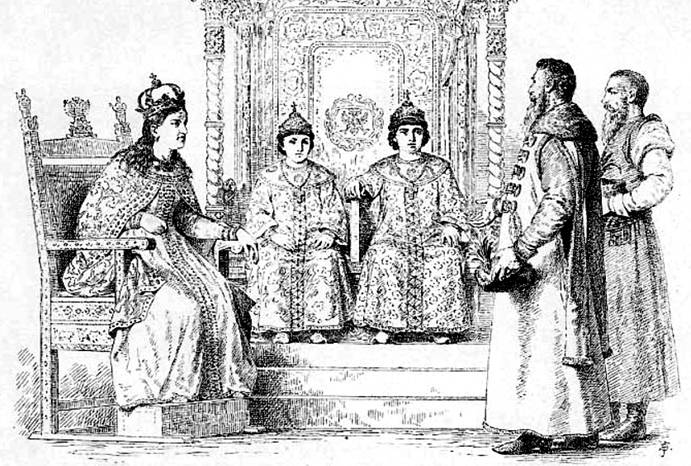 Цари Иван 5 и Пётр 1 Алексеевичи и правительница Софья