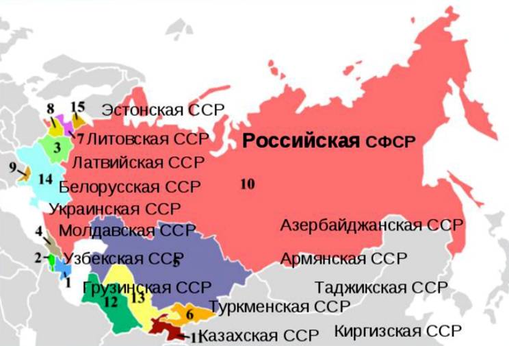 Карта СССР с республиками