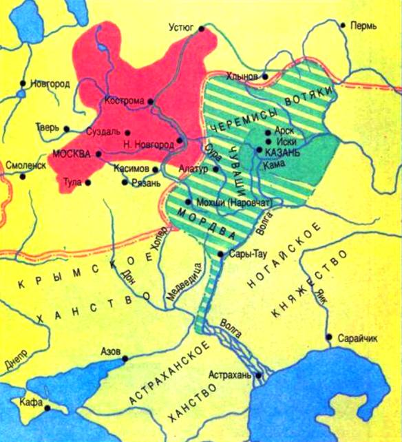 Карта Казанского ханства и России 16 века