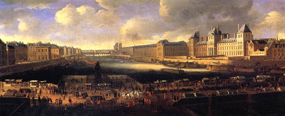 Панорама Парижа в XVII в. с видом на Лувр от Нового моста