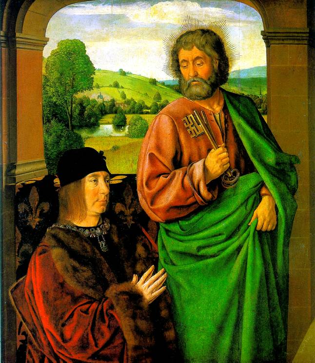 Пьер II герцог Бурбонский со святым патроном  апостолом Петром