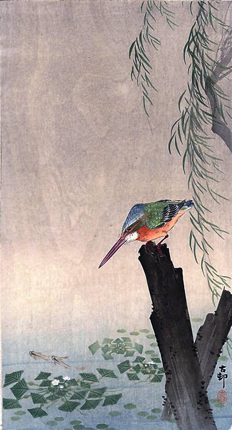 Птица на дереве японская живопись