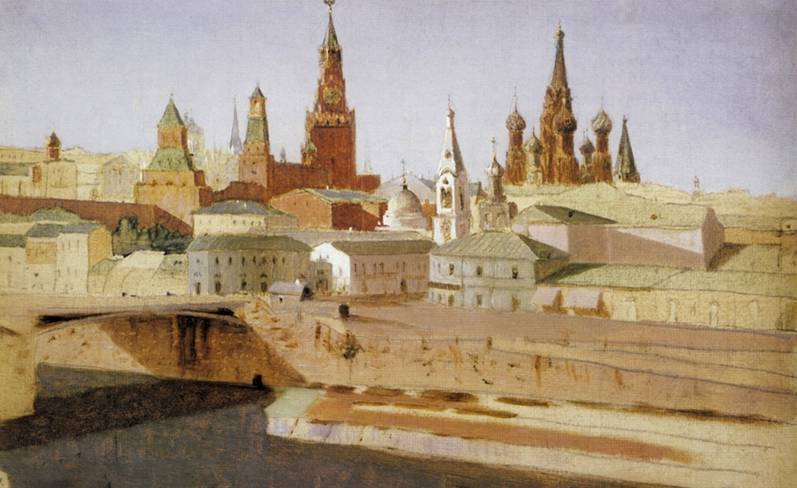 картины Куинджи. Вид на Москворецкий мост, Кремль и храм Василия Блаженного