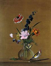Картины Толстого: Букет цветов бабочка и птичка